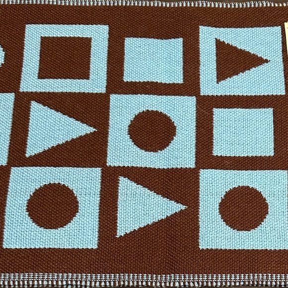 🌟HP🌟VTG 1970s Acrylic Jacquard Mod Geometric Scarf MCM Pattern Brown Blue Japan - Picture 8 of 10